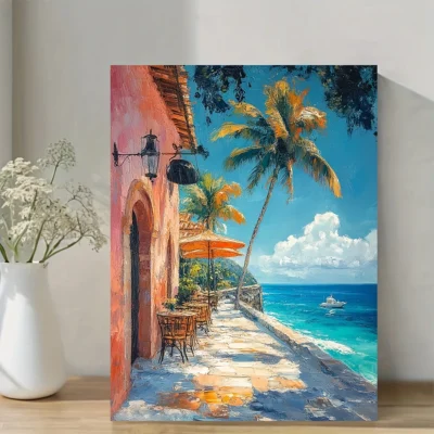 Vibrant Beachside Kitchen & Bar  Wall Art Canvas Framed 40x60