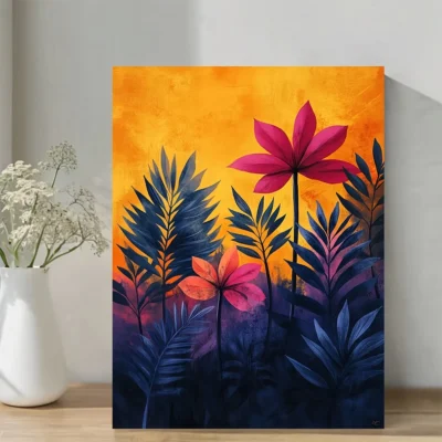 Vibrant Rainforest Floral Wall Art Canvas Framed 40x60