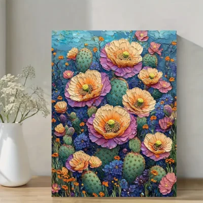Colorful Cactus and Succulent Wall Art Canvas Framed 40x60