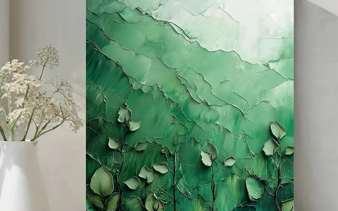 Abstract Green Boho Painting Wall Art Canvas Framed 40×60