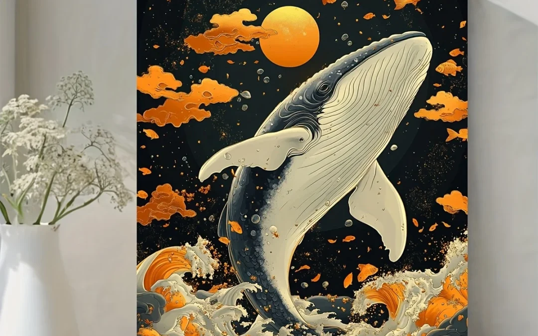Japanese Whale & Ocean Waves Wall Art Canvas Framed 40×60