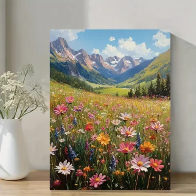 Vibrant Wildflower Meadow Wall Art Canvas Framed 40x60