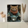 Vintage Japanese Cat Riding Scooter  Wall Art Canvas Framed 40x60 - Image 3