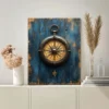 Vintage Rustic Nautical Compass Wall Art Canvas Framed 40x60 - Image 2