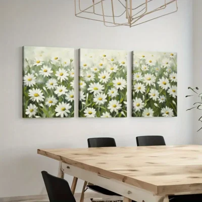 3pcs	Daisy Field, Soft Pastel, Nature Scenery Wall Art Set Canvas Framed 40x60cm - High Quality Print 100% Australian Made Wall Canvas Ready to Hang