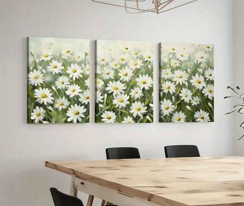 3pcs Daisy Field, Soft Pastel, Nature Scenery Wall Art Set Canvas Framed 40x60cm – High Quality Print 100% Australian Made Wall Canvas Ready to Hang