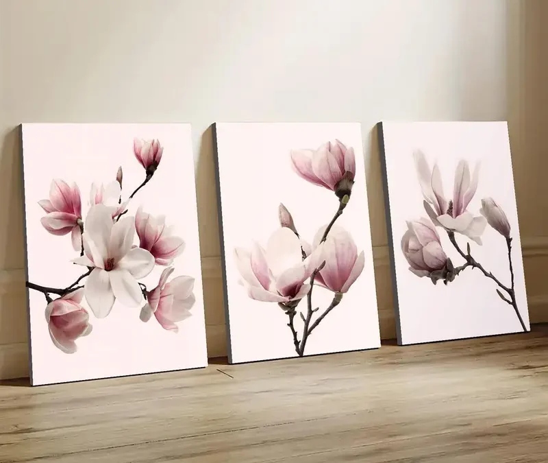 3pcs Pink and White Floral Flowers Wall Art Set Canvas Framed 40x60cm – High Quality Print 100% Australian Made Wall Canvas Ready to Hang