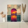 Mid century Modern Art Deco Sunset & Clouds Wall Art Canvas Framed 40x60 - Image 2