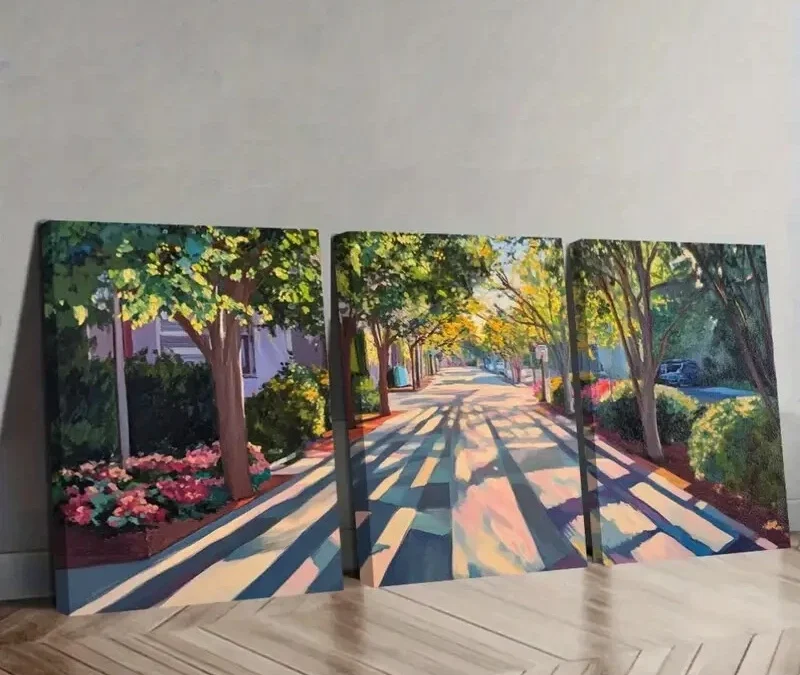 3pcs Dancing Shadows on Sunlit Paths Wall Art Set Canvas Framed 40x60cm – High Quality Print 100% Australian Made Wall Canvas Ready to Hang