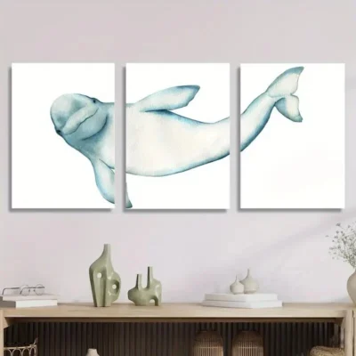 3pcs Whale , Modern Marine Life Wall Art Set Canvas Framed 40x60cm - High Quality Print 100% Australian Made Wall Canvas Ready to Hang