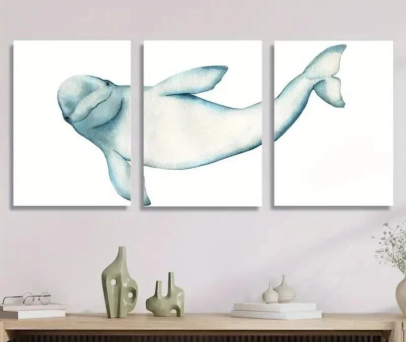 3pcs Whale , Modern Marine Life Wall Art Set Canvas Framed 40x60cm – High Quality Print 100% Australian Made Wall Canvas Ready to Hang