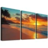 3pcs Classic Palm Tree Beach Sunset Wall Art Set Canvas Framed 50x70cm - High Quality Print 100% Australian Made Wall Canvas Ready to Hang - Image 3