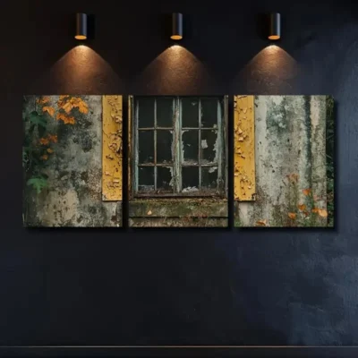 3pcs Vintage Window & Autumn Leaves  Wall Art Set Canvas Framed 40x60cm - High Quality Print 100% Australian Made Wall Canvas Ready to Hang