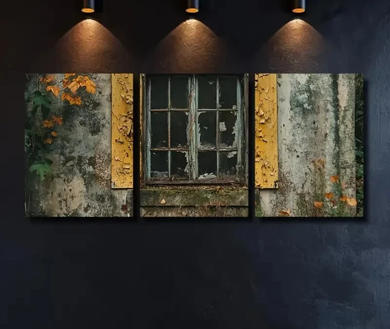 3pcs Vintage Window & Autumn Leaves  Wall Art Set Canvas Framed 40x60cm – High Quality Print 100% Australian Made Wall Canvas Ready to Hang