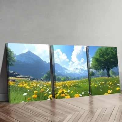 3pcs Vibrant Mountain & Meadow Scenery  Wall Art Set Canvas Framed 40x60cm - High Quality Print 100% Australian Made Wall Canvas Ready to Hang