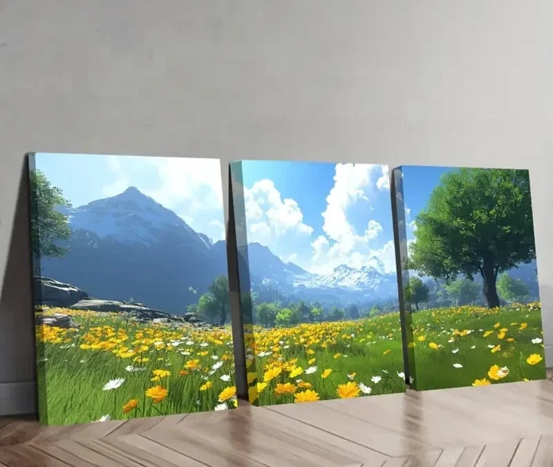 3pcs Vibrant Mountain & Meadow Scenery  Wall Art Set Canvas Framed 40x60cm – High Quality Print 100% Australian Made Wall Canvas Ready to Hang