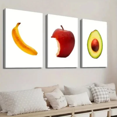3pcs Simple Fruit Banana Avocado & Appl Wall Art Set Canvas Framed 40x60cm - High Quality Print 100% Australian Made Wall Canvas Ready to Hang