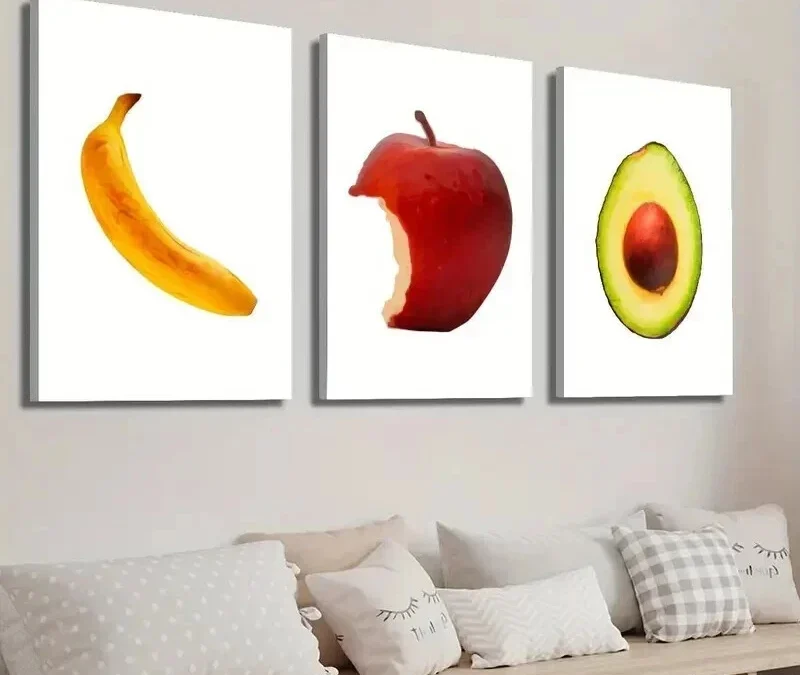 3pcs Simple Fruit Banana Avocado & Appl Wall Art Set Canvas Framed 40x60cm – High Quality Print 100% Australian Made Wall Canvas Ready to Hang