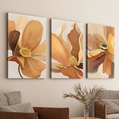 3pcs Abstract Art Floral Elegant Yellow & Gold Wall Art Set Canvas Framed 40x60cm - High Quality Print 100% Australian Made Wall Canvas Ready to Hang