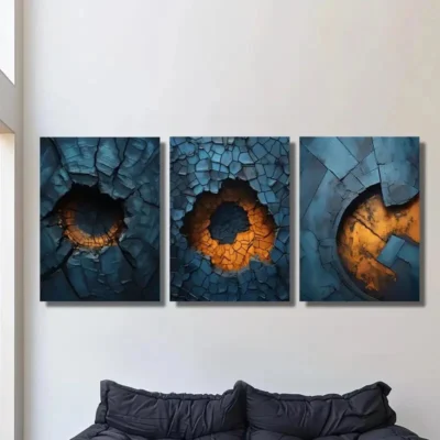 3pcs Abstract Blue Metal Texture Wall Art Set Canvas Framed 40x60cm - High Quality Print 100% Australian Made Wall Canvas Ready to Hang