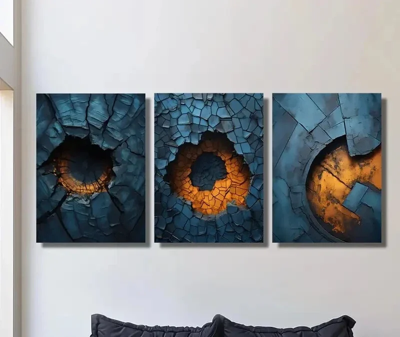 3pcs Abstract Blue Metal Texture Wall Art Set Canvas Framed 40x60cm – High Quality Print 100% Australian Made Wall Canvas Ready to Hang