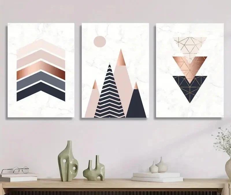 3pcs Abstract Geometric  Wall Art Set Canvas Framed 40x60cm – High Quality Print 100% Australian Made Wall Canvas Ready to Hang