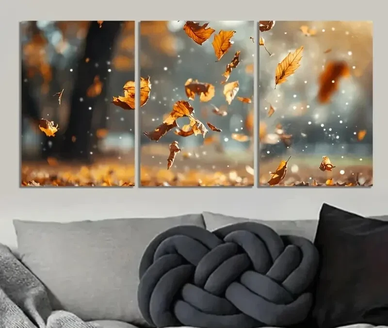 3pcs “Whisper of Leaves in the Breeze” Autumn Wall Art Set Canvas Framed 50x70cm – High Quality Print 100% Australian Made Wall Canvas Ready to Hang