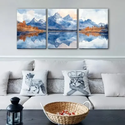 3pcs Mountain Reflection in Alpine Lake Wall Art Set Canvas Framed 40x60cm - High Quality Print 100% Australian Made Wall Canvas Ready to Hang