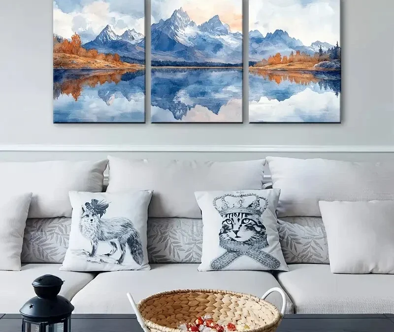 3pcs Mountain Reflection in Alpine Lake Wall Art Set Canvas Framed 40x60cm – High Quality Print 100% Australian Made Wall Canvas Ready to Hang