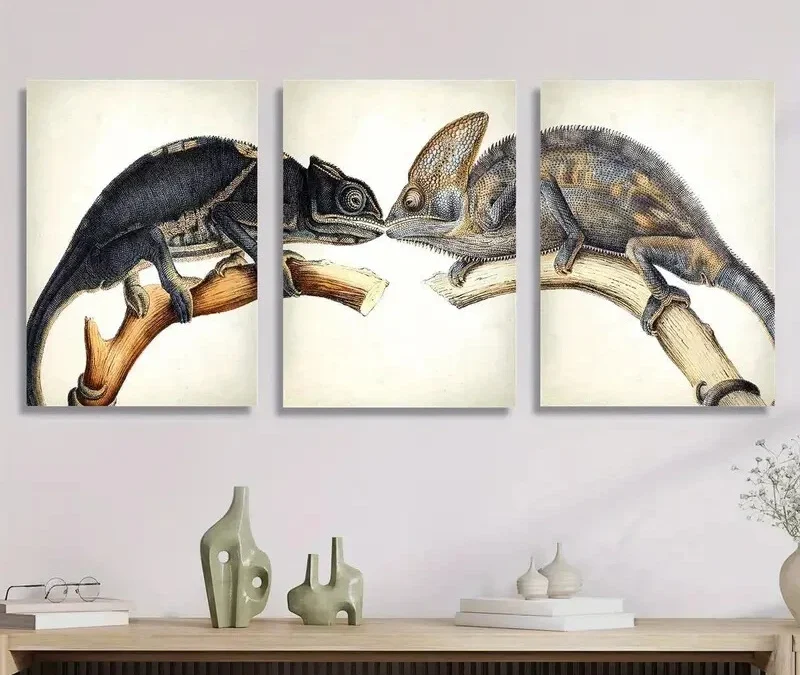 3pcs A Lizard And A Chameleon Wall Art Set Canvas Framed 40x60cm – High Quality Print 100% Australian Made Wall Canvas Ready to Hang
