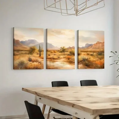 3pcs Desert ,Cactus Plant, Mountain Range Wall Art Set Canvas Framed 50x70cm - High Quality Print 100% Australian Made Wall Canvas Ready to Hang