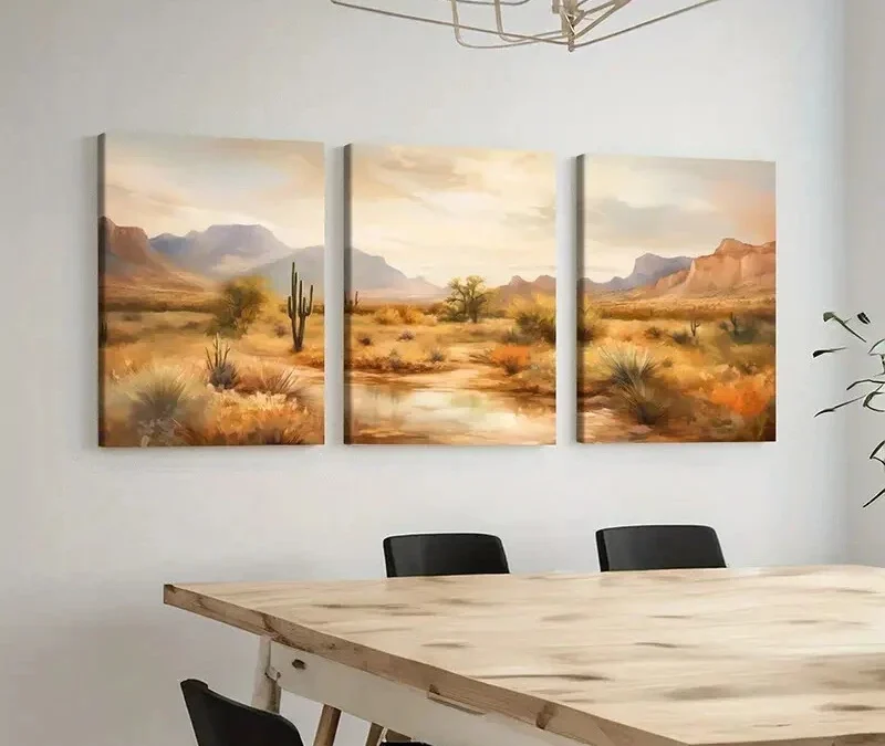3pcs Desert ,Cactus Plant, Mountain Range Wall Art Set Canvas Framed 50x70cm – High Quality Print 100% Australian Made Wall Canvas Ready to Hang