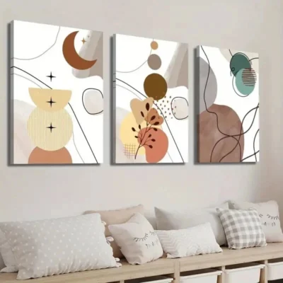 3pcs  Modern Abstract Geometric Botanical Leaves Wall Canvas Ready to Hang (Copy)