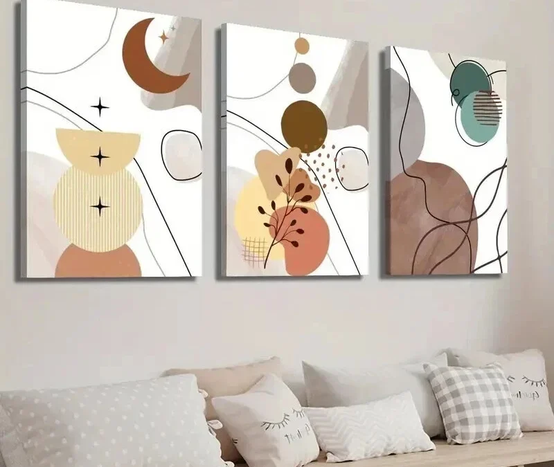 3pcs  Modern Abstract Geometric Botanical Leaves Wall Canvas Ready to Hang (Copy)