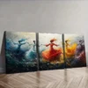 3pcs Vibrant Abstract Sufi Whirling Dancers Wall Art Set Canvas Framed 50x70cm - High Quality Print 100% Australian Made Wall Canvas Ready to Hang