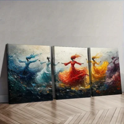 3pcs Vibrant Abstract Sufi Whirling Dancers Wall Art Set Canvas Framed 50x70cm - High Quality Print 100% Australian Made Wall Canvas Ready to Hang