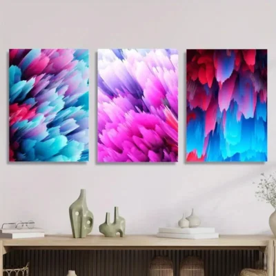 3pcs  Abstract Colorful Pink and Purple, Painting Wall Art Set Canvas Framed 40x60cm - High Quality Print 100% Australian Made Wall Canvas Ready to Hang