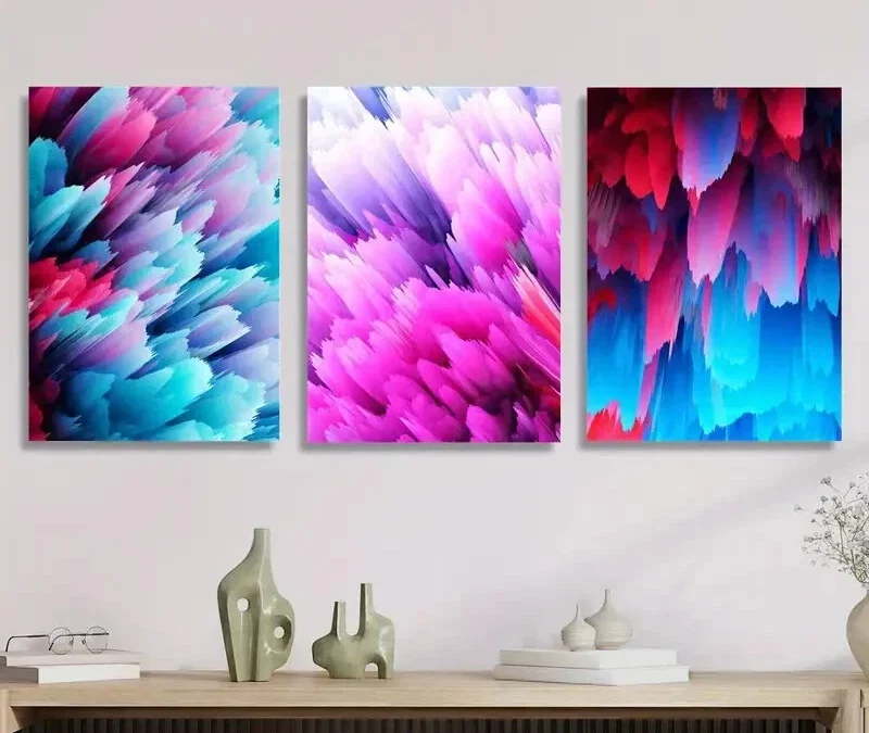 3pcs  Abstract Colorful Pink and Purple, Painting Wall Art Set Canvas Framed 40x60cm – High Quality Print 100% Australian Made Wall Canvas Ready to Hang