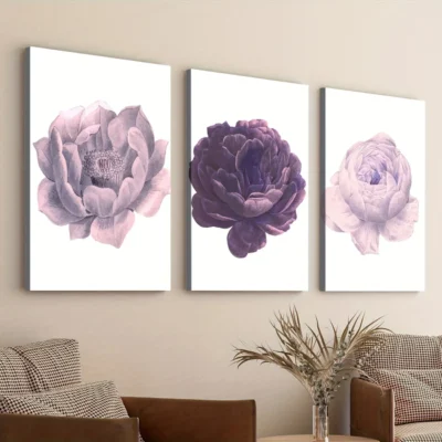 3pcs Purple Flower Elegant Art White Light Rose Wall Art Set Canvas Framed 40x60cm - High Quality Print 100% Australian Made Wall Canvas Ready to Hang