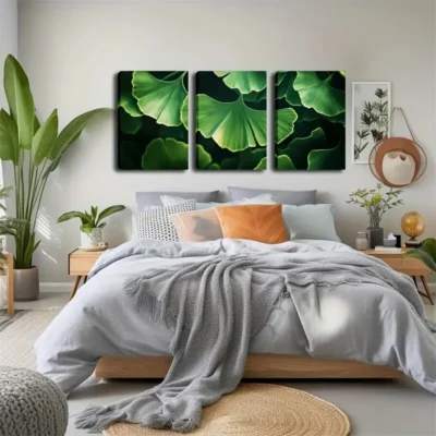 3pcsGreen Ginkgo Leaf  Wall Art Set Canvas Framed 50x70cm - High Quality Print 100% Australian Made Wall Canvas Ready to Hang