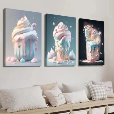 3pcs Summer Macaron Color Popsicle Ice Cream Wall Art Set Canvas Framed 40x60cm - High Quality Print 100% Australian Made Wall Canvas Ready to Hang