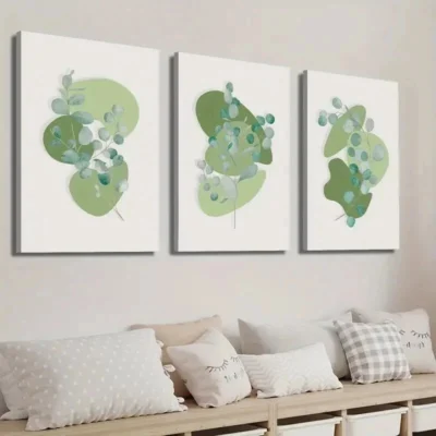 3pcs Abstract Geometric Shapes Botanical Leaves   Wall Art Set Canvas Framed 40x60cm - High Quality Print 100% Australian Made Wall Canvas Ready to Hang
