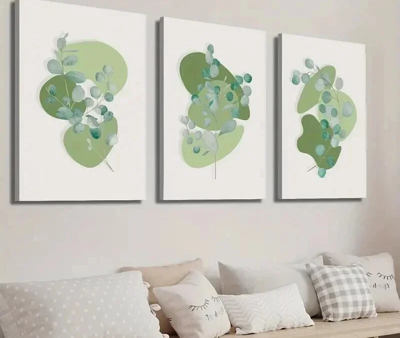 3pcs Abstract Geometric Shapes Botanical Leaves   Wall Art Set Canvas Framed 40x60cm – High Quality Print 100% Australian Made Wall Canvas Ready to Hang