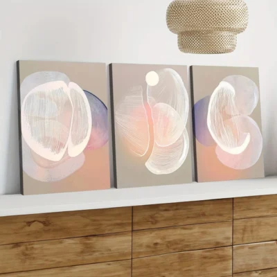 3pcs Modern Abstract Art Modern White Purple Wall Art Set Canvas Framed 40x60cm - High Quality Print 100% Australian Made Wall Canvas Ready to Hang