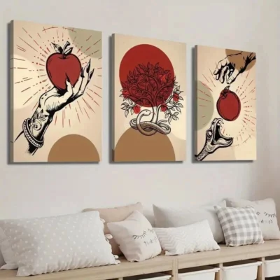 3pcs Abstract Plant and Tree Apple Tree  Wall Art Set Canvas Framed 40x60cm - High Quality Print 100% Australian Made Wall Canvas Ready to Hang