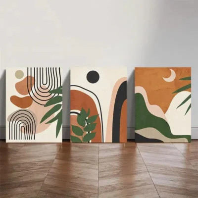 3pcs Abstract Geometric & Botanical Wall Art Set Canvas Framed 40x60cm - High Quality Print 100% Australian Made Wall Canvas Ready to Hang