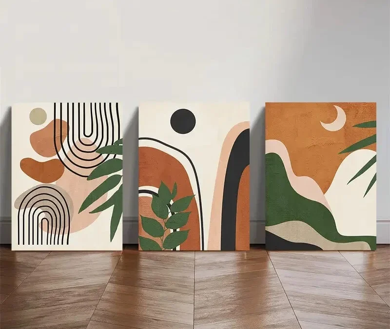 3pcs Abstract Geometric & Botanical Wall Art Set Canvas Framed 40x60cm – High Quality Print 100% Australian Made Wall Canvas Ready to Hang