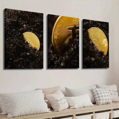 3pcs Bitcoin Photography Cryptocurrency Wall Art Set Canvas Framed 40x60cm - High Quality Print 100% Australian Made Wall Canvas Ready to Hang