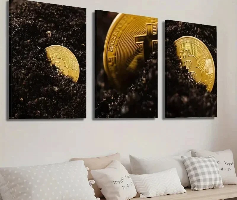 3pcs Bitcoin Photography Cryptocurrency Wall Art Set Canvas Framed 40x60cm – High Quality Print 100% Australian Made Wall Canvas Ready to Hang