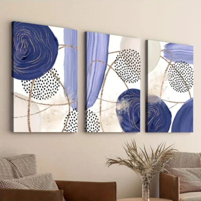 3pcs Purple Abstract Geometric Elegant Black Dot Wall Art Set Canvas Framed 40x60cm - High Quality Print 100% Australian Made Wall Canvas Ready to Hang